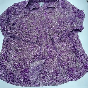 Catherines Womens Plus Size 2X Multicolor Paisley Print Button Up Blouse